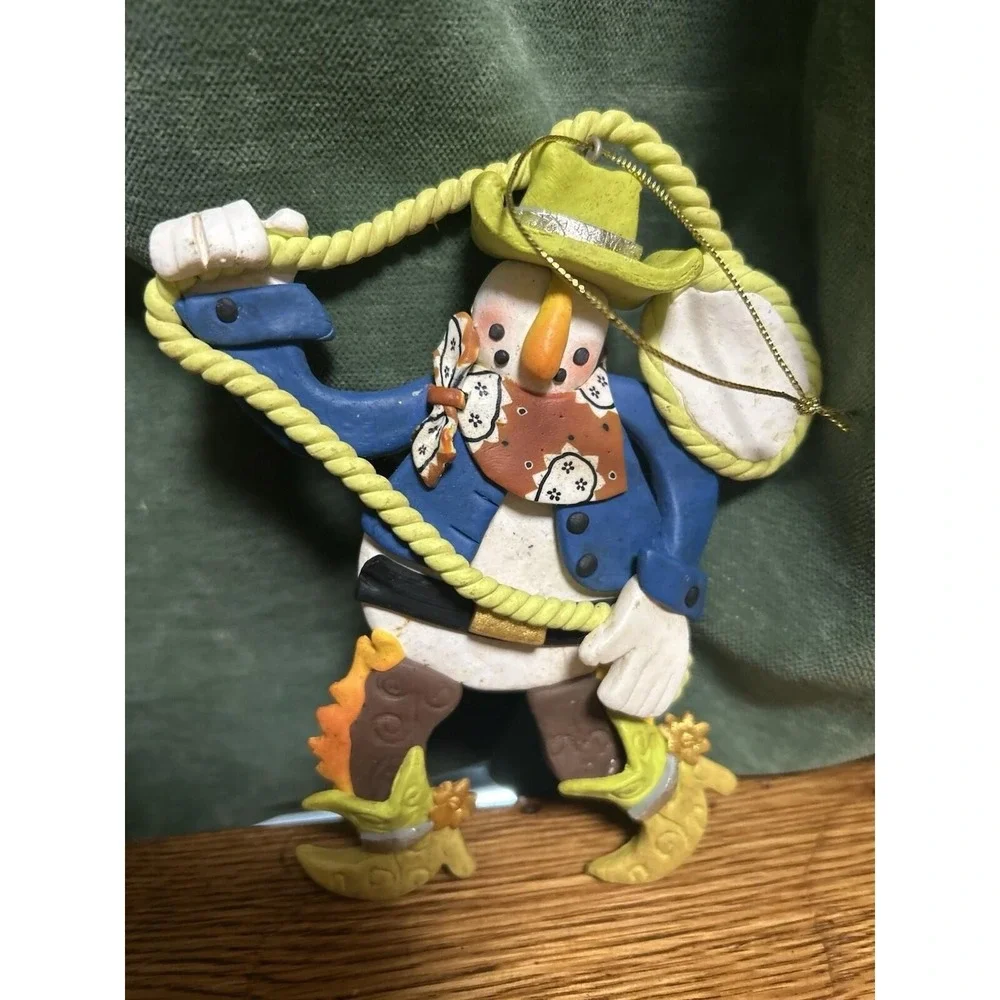 Cowboy Snowman Christmas Ornaments Set of 2 Western Lasso Chili Pepper Rustic
